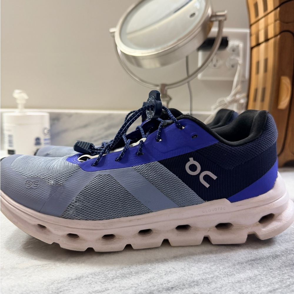 On Running Black and Blue Athletic Shoes